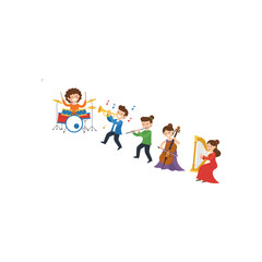 Fototapeta premium Children Playing Musical Instruments in an Orchestra.