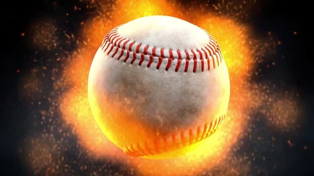Baseball Flying Through Flames with Energetic Motion and Dynamic Background for Sports and Action Themes 4k Video footage