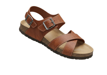 Naklejka premium Stylish brown leather strappy wedge sandal for women isolated on transparent background