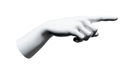 White hand isolated pointing gesture 3D render digital art right direction modern minimal textured realistic