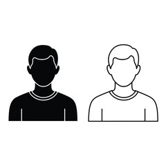 Two minimalist icons of a male silhouette and outline, representing profile options or user representation.