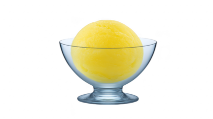 Yellow sorbet in clear glass dessert bowl, isolated on transparency background, refreshing and cold, perfect for summer, sweet and fruity treat, minimal and clean presentation