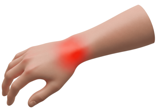 Human Hand with Red Highlight on Wrist Symbolizing Pain or Arthritis PNG