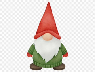 Watercolor Christmas gnome with red hat cute festive winter holiday illustration. Vector.