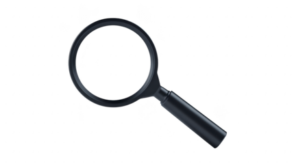 Magnifying glass black handle isolated transparent background tool search inspection object simple realistic curiosity closeup clarity focus equipment science detective lens optical accessory