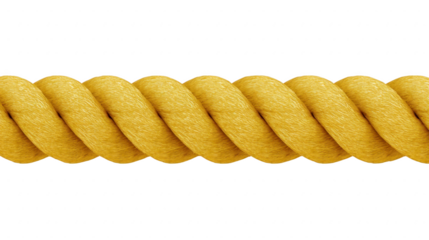 Yellow twisted rope closeup thick fiber texture isolated on transparent background strong durable cord nautical equipment construction supply realistic detail industrial use vibrant color