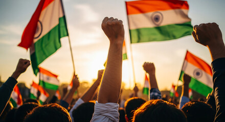 India Republic Day. A vibrant scene unfolds on India Republic Day: Tri-color flags flutter in the patriotic breeze as people celebrate democracy, unity, and national ... See More