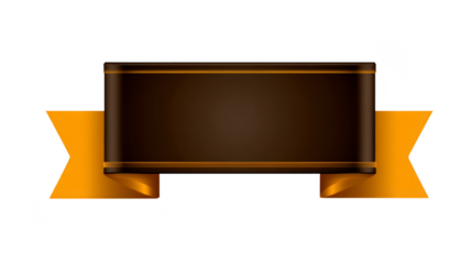 Gold ribbon banner with blank black plaque, elegant and classic style, suitable for award, certificate, or announcement design, isolated on transparent background