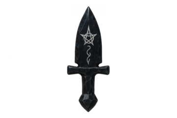 Ritual dagger with pentagram and serpent symbol on black