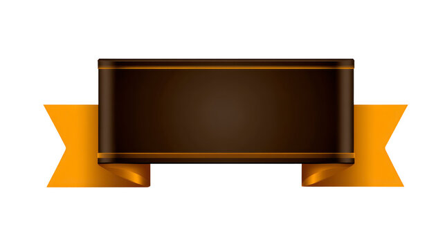 Gold ribbon banner with blank black plaque, elegant and classic style, suitable for award, certificate, or announcement design, isolated on transparent background