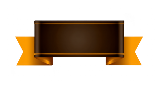 Gold ribbon banner with blank black plaque, elegant and classic style, suitable for award, certificate, or announcement design, isolated on transparent background