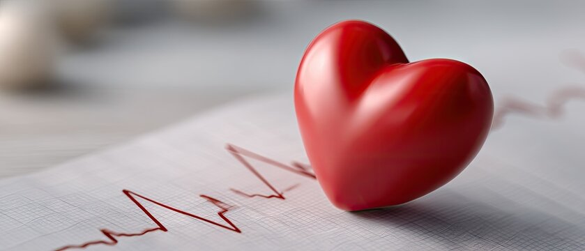 Heart symbol placed on medical chart with heartbeat line illustrating health monitoring and care importance in medical settings