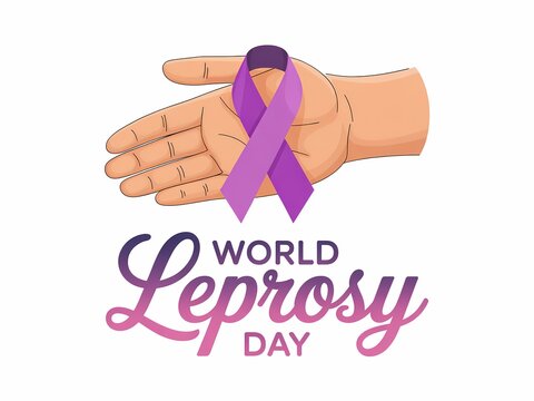World leprosy day awareness campaign featuring a purple ribbon on a hand