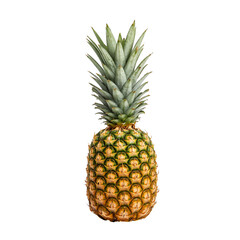 Fototapeta premium Pineapple With Green Leaves and Yellow Skin on a White Background in Simple Design