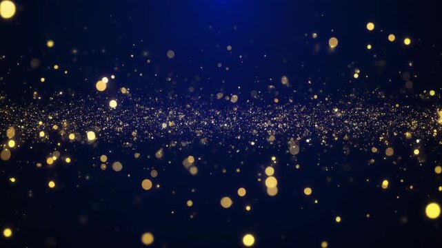 dark blue and gold sparkle bokeh particle background for video intro