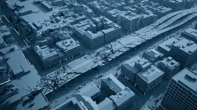 Aerial view of blocky city, abstract urban architecture scene