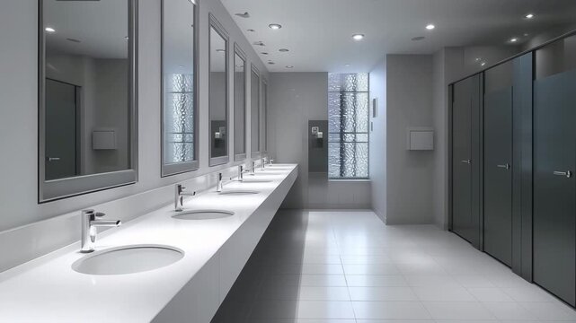 モダンな公共トイレの洗面台の風景