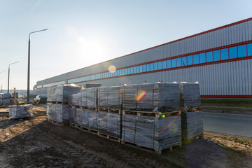 Pallets of industrial construction materials