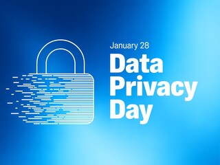 Data privacy day january 28th celebrated with a digital lock symbol on a blue gradient background