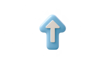 Blue 3D arrow icon with white upward arrow symbol, isolated on transparent background, modern minimal design, navigation, direction, digital interface, cheerful and clean style
