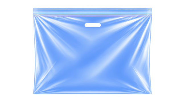 Transparent plastic zip bag with handle, resealable storage pouch, clear packaging for food, travel, or organization, isolated on transparency background, practical and versatile