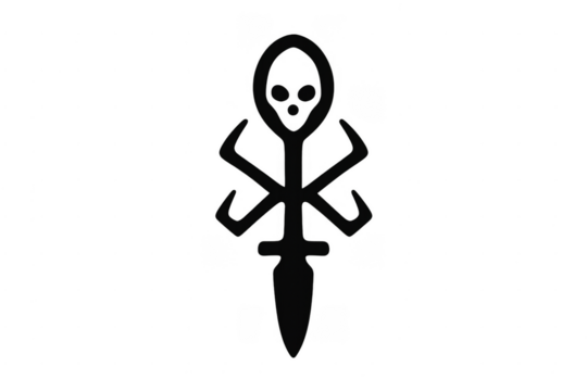 Black occult sigil symbol with dagger shape