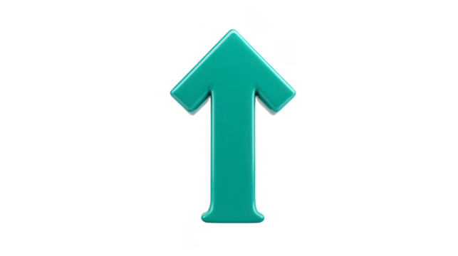 Upward arrow icon teal color isolated on transparent background symbolizing direction progress increase or navigation with modern and clean design style