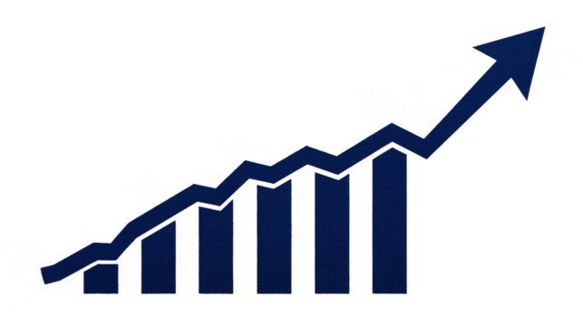 Rising bar chart with upward arrow, symbolizing business growth, financial success, positive trend, and increasing performance in professional and optimistic style