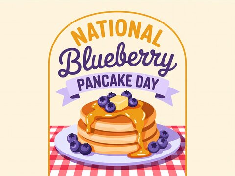 Celebrate national blueberry pancake day with a delicious stack of golden pancakes and fresh blueberries