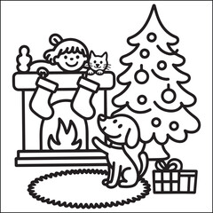 Cozy girls with bold black and white coloring pages