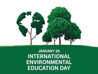 Celebrating international environmental education day with trees shaped like the earth