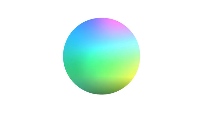 Iridescent gradient sphere soft pastel color blue green yellow pink isolated on transparent background modern abstract digital art smooth surface calming minimal style