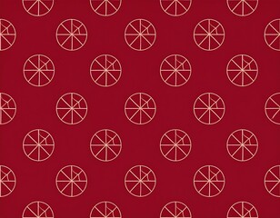 Circular pattern on red backdrop featuring divided sections and unique internal line details