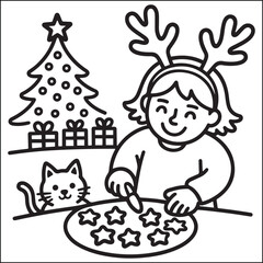 Cozy girls with bold black and white coloring pages