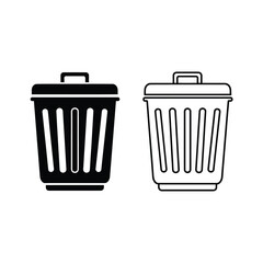 Two different trash can icons, one solid black and one outline, representing waste disposal and recycling options.