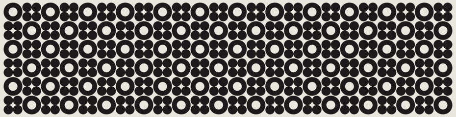 Mid century modern circles pattern in black and white. Graphical illustration for banners, textiles, home d&eacute;cor.