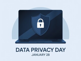 Protecting personal information on data privacy day with a locked shield on a laptop screen