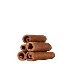 Cinnamon sticks arranged in neat stack, showcasing their rich brown color and textured surface, isolated on transparency background, evoking warm and aromatic feeling