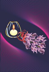 composition with a candle and calla lilies