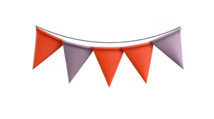 Orange and purple pennant banner with festive triangular flags, perfect for party decoration, celebration, or event backdrop, creating cheerful and vibrant atmosphere