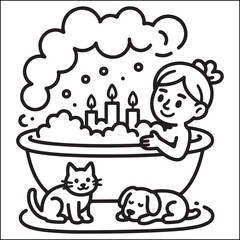 Cozy girls with bold black and white coloring pages