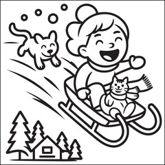 Cozy girls with bold black and white coloring pages