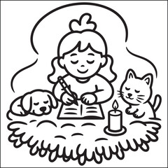 Cozy girls with bold black and white coloring pages