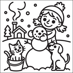 Cozy girls with bold black and white coloring pages