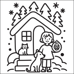 Cozy girls with bold black and white coloring pages
