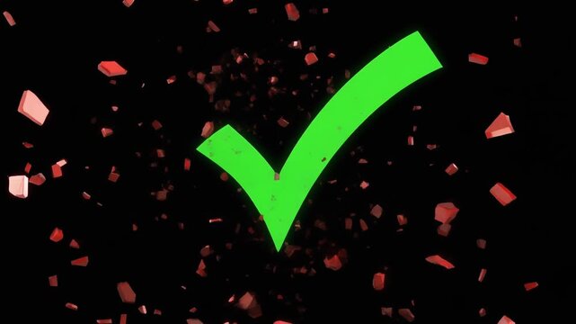 Red check mark icon on black background featuring a 3d vector design of a correct tick symbol for approved choice voting and checklist box sign