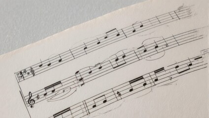Naklejka premium Sheet music close-up displaying musical notation on a white background.