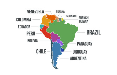 South America map. South America infographic map with countries names. Vector illustration