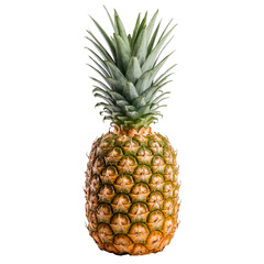 Fototapeta premium Pineapple With Green Leaves and Yellow Skin on a White Background in Simple Design