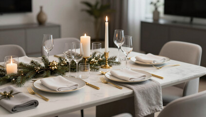 Fototapeta premium Elegant Luxury Holiday Dinner Table Setting Decoration